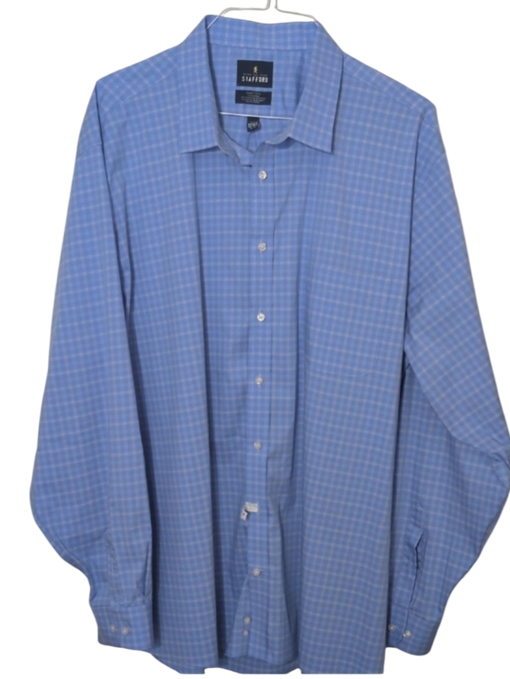 Stafford Light Blue Windowpane Dress Shirt, Tall Fit*19-19.5*XXXLT
